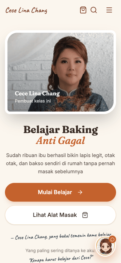 Tampilan mobile website Cece Lina Chang